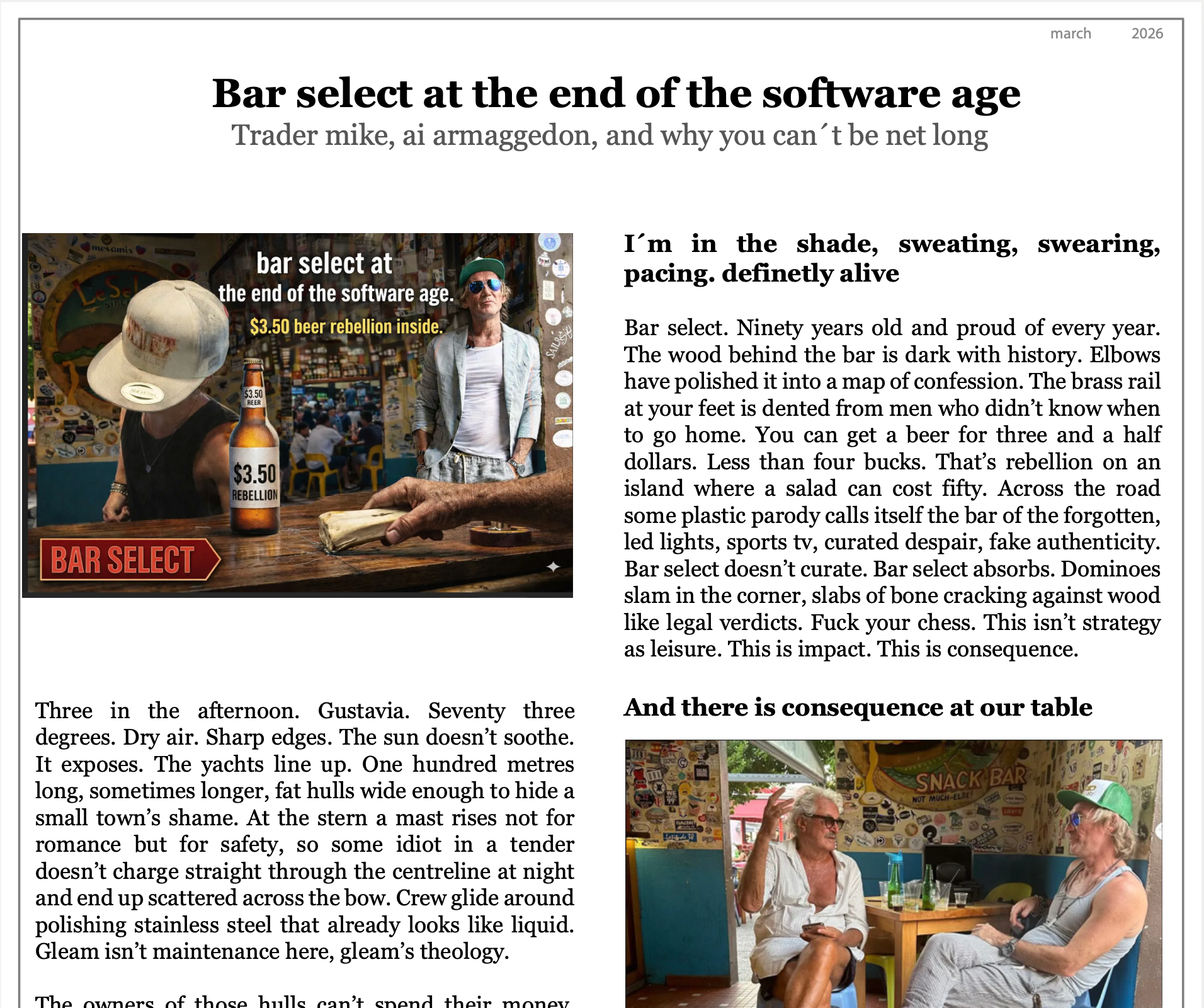 Bar Select at the End of The Software Age