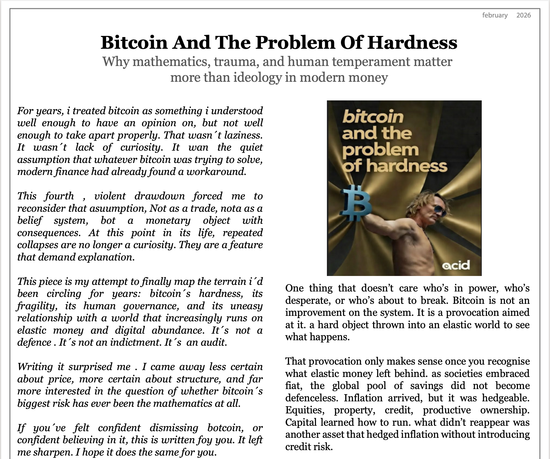 Bitcoin and The Problem of Hardness